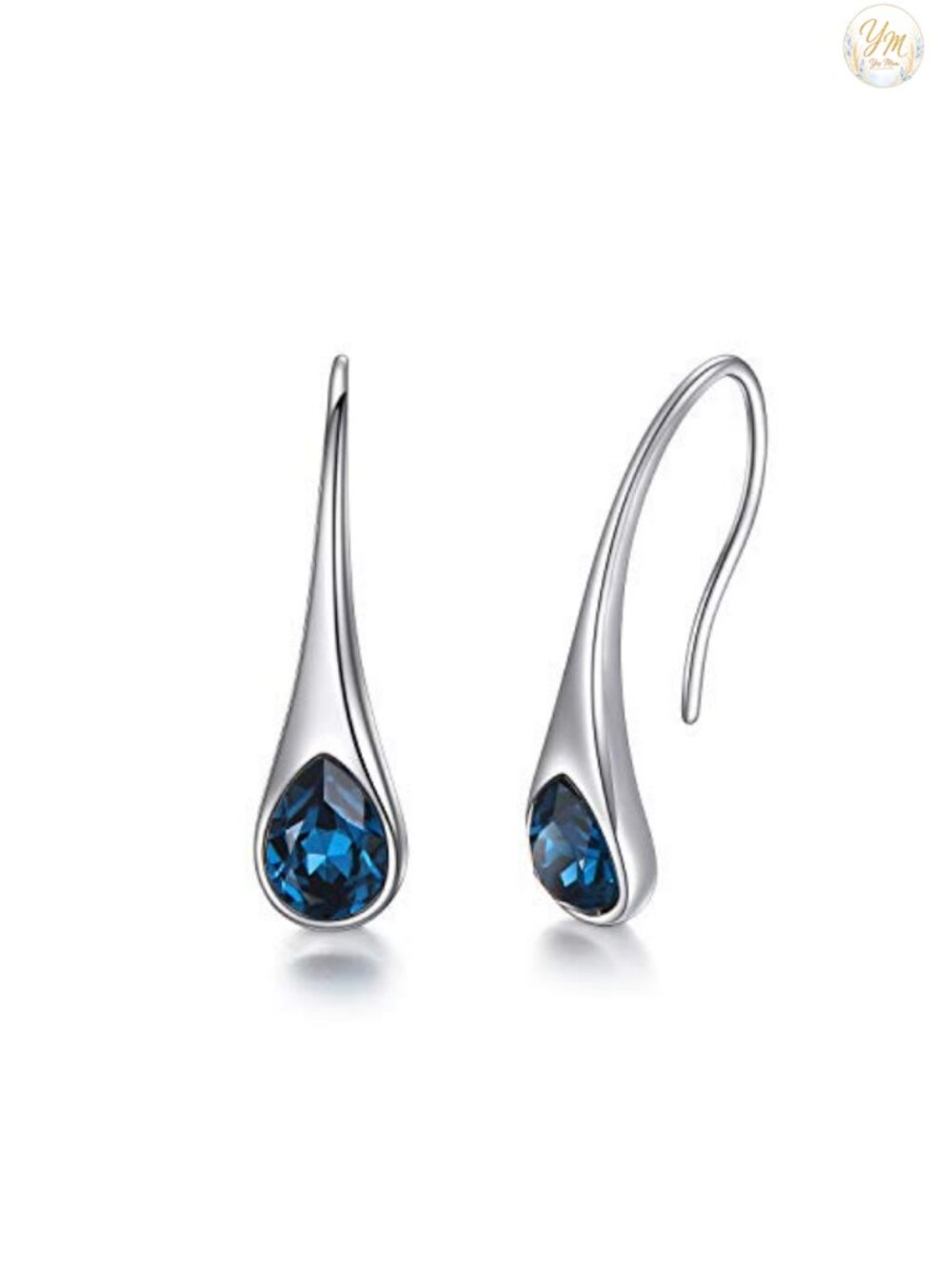 925 Sterling Silver Pear-Shaped French Hook Dangle Earrings with Austrian